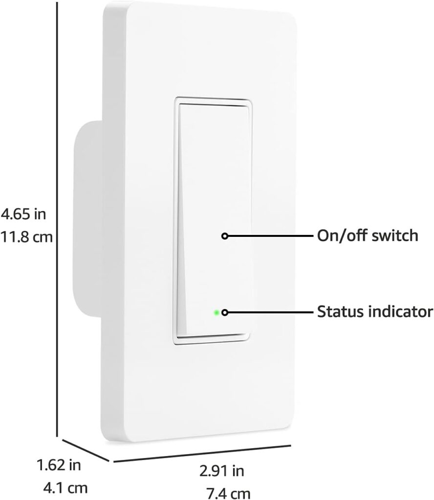 Amazon Basics Single Pole Smart Switch, Neutral Wire Required, 2.4 Ghz WiFi, Works with Alexa, White, 4.65 x 2.91 x 1.74 in