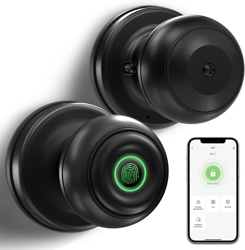 GeekTale Smart Door knob, Fingerprint Smart Lock Biometric Door knob with App Control, Great for Bedrooms,Cloakroom,Apartments Offices,Hotels Matte Black