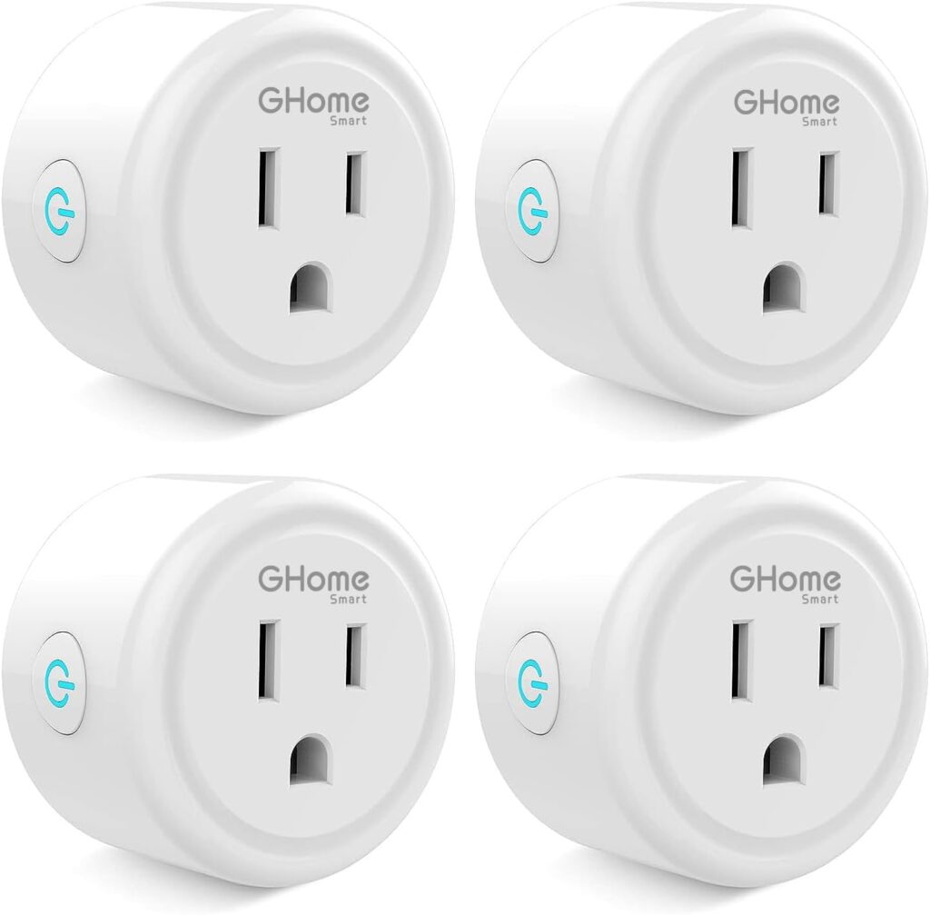 GHome Smart Mini Smart Plug, WiFi Outlet Socket Works with Alexa and Google Home, Remote Control with Timer Function, Only Supports 2.4GHz Network, No Hub Required, ETL FCC Listed (4 Pack),White