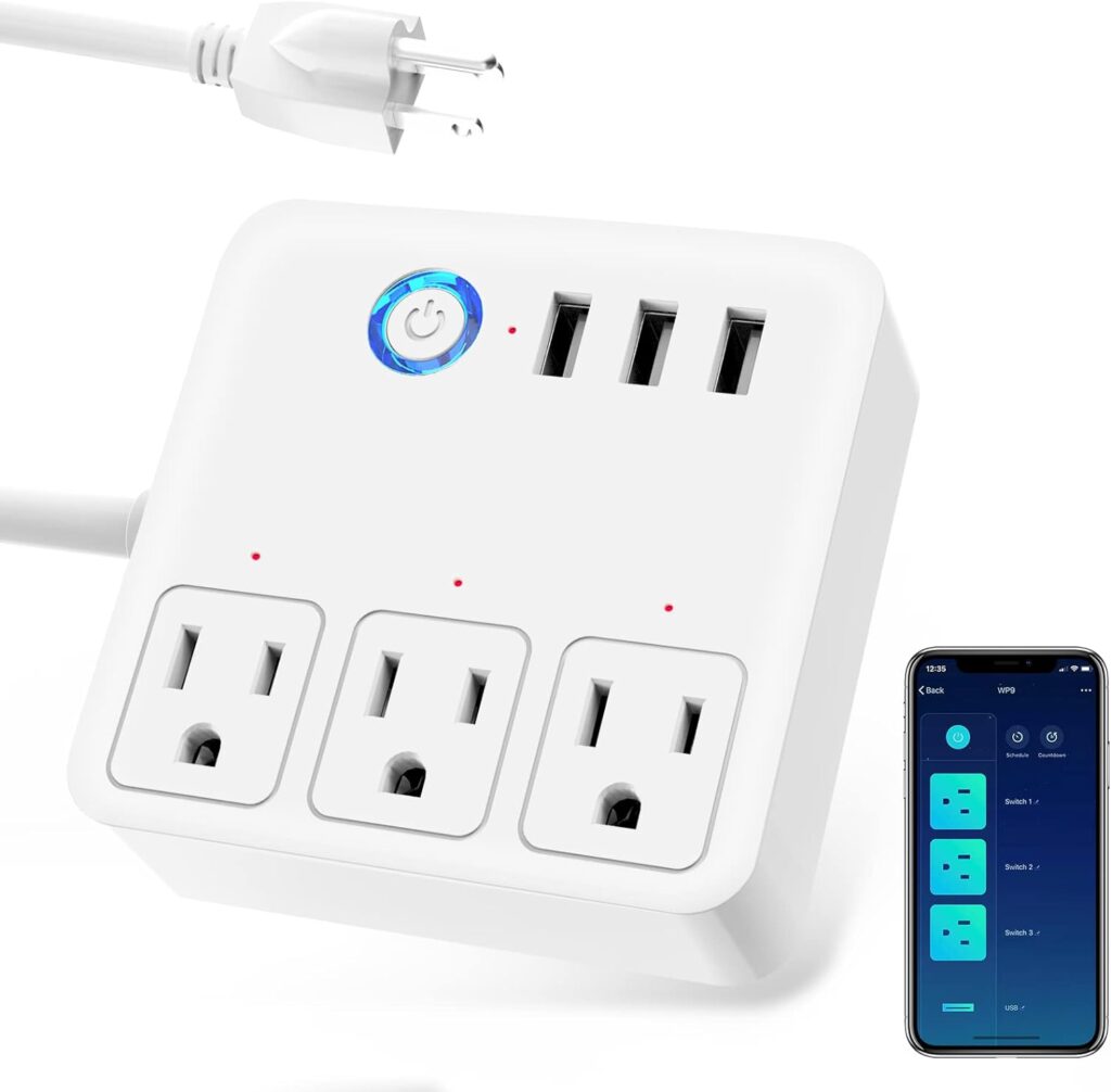 GHome Smart Plug Power Strip, WiFi Surge Protector Work with Alexa Google Home, Smart Outlets with 3 USB 3 Charging Port, Multi-Plug Extender for Home Office Cruise Ship Travel, 10A