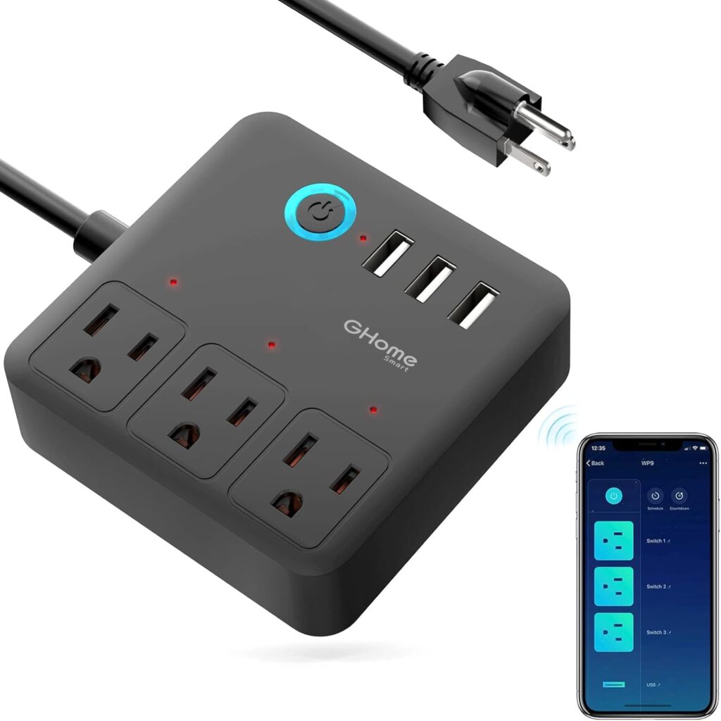 GHome Smart Plug Power Strip, WiFi Surge Protector Work with Alexa Google Home, Smart Outlets with 3 USB 3 Charging Port, Multi-Plug Extender for Home Office Cruise Ship Travel, 10A