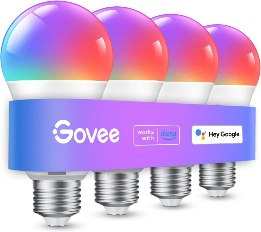 Govee Smart Light Bulbs, WiFi Bluetooth Color Changing Light Bulbs, Music Sync, 54 Dynamic Scenes, 16 Million DIY Colors RGB Light Bulbs, Work with Alexa, Google Assistant Home App, 4 Pack