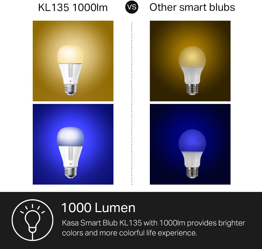 Kasa Smart Light Bulbs, Full Color Changing Dimmable WiFi Bulbs Compatible with Alexa and Google Home, A19, 9W 800 Lumens,2.4Ghz only, No Hub Required, 4 Count (Pack of 1), Multicolor (KL125P4)