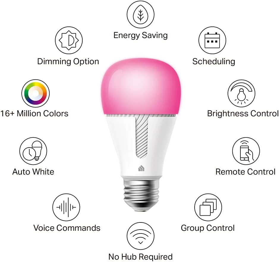 Kasa Smart Light Bulbs, Full Color Changing Dimmable WiFi Bulbs Compatible with Alexa and Google Home, A19, 9W 800 Lumens,2.4Ghz only, No Hub Required, 4 Count (Pack of 1), Multicolor (KL125P4)