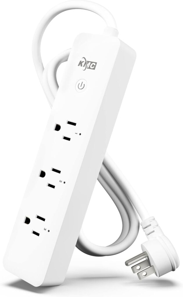 KMC 3-Outlet Smart Plug Power Strip, Surge Protector for Smart Home, Remote Control Lights and Devices, No Hub Required, ETL Certified, Compatible with Alexa and Google Home, 4ft Extension Cord, White