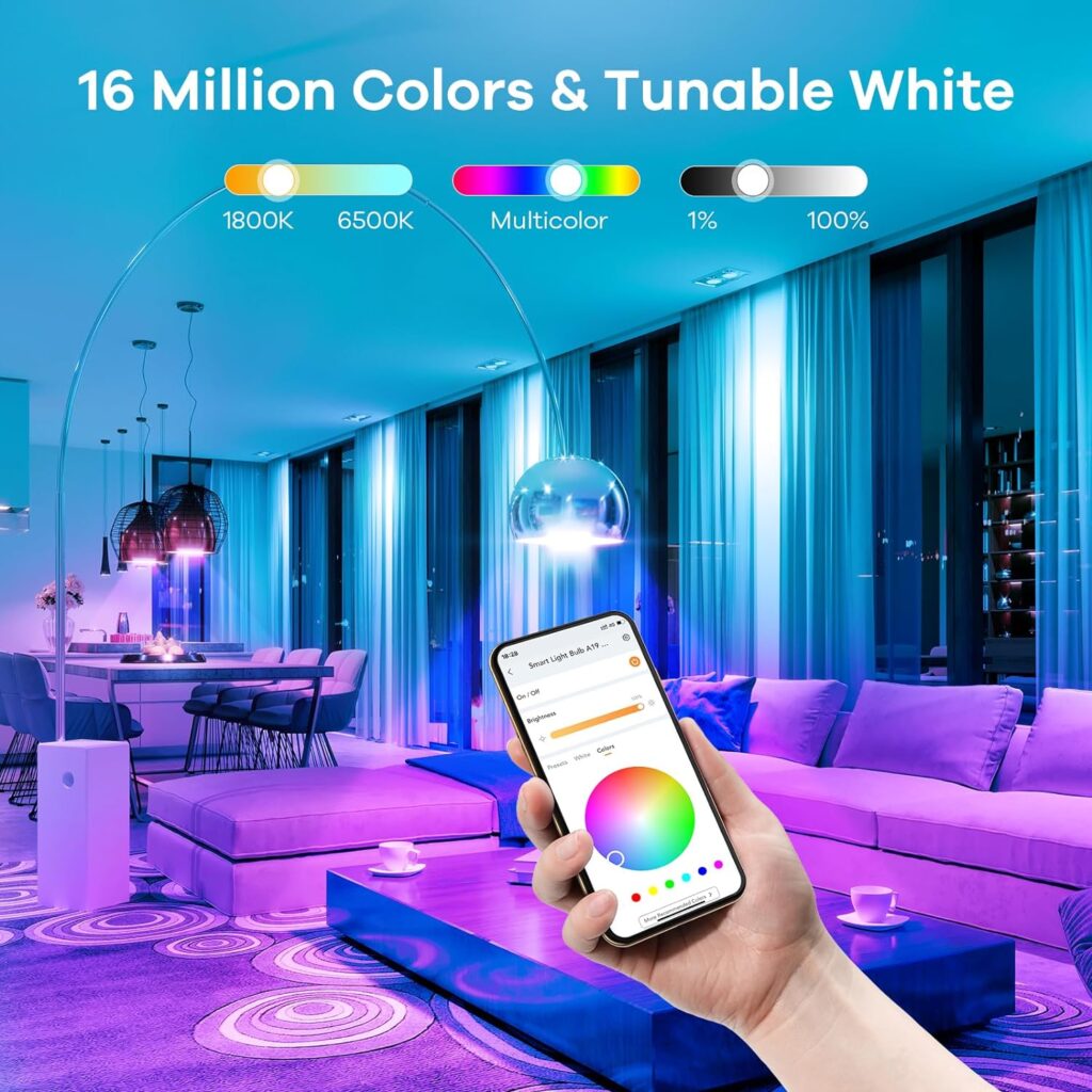 Linkind Smart Light Bulbs, Smart Bulb That Work with Alexa  Google Home, LED Light Bulbs Color Changing, Dynamic Preset Scenes, A19 E26 2.4Ghz RGBTW WiFi Light Bulbs Dimmable 60W, 800 Lumen, 4 Pack