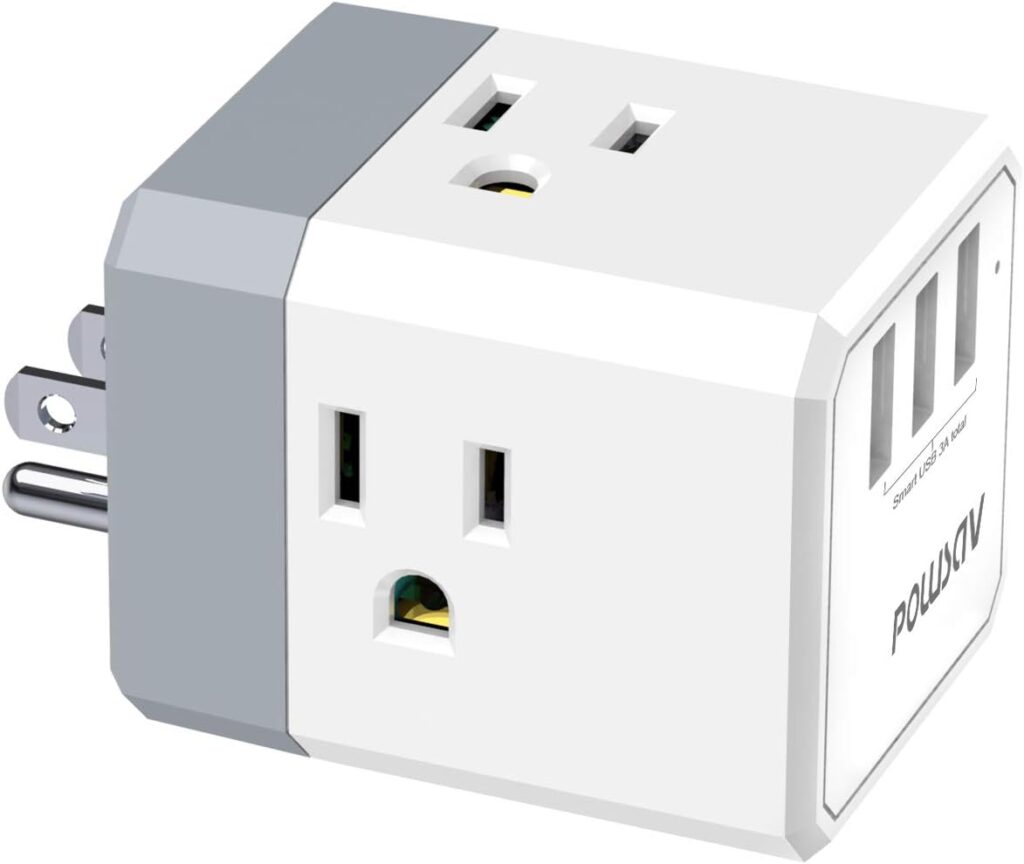 Multi Plug Outlet, Outlet expanders, POWSAV USB Wall Charger with 3 USB Ports(Smart 3.0A Total) and 3-Outlet Extender with 3 Way Splitter, No Surge Protector for Cruise Ship, Home, Office, ETL Listed