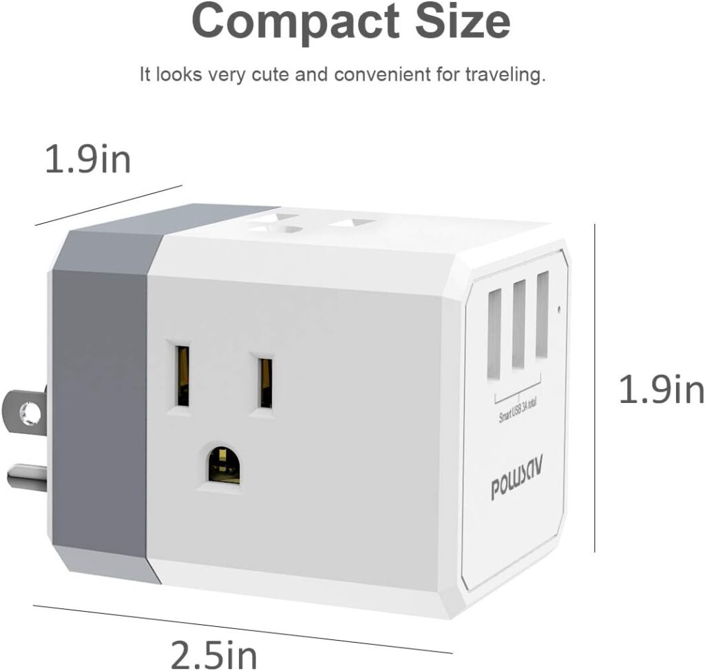 Multi Plug Outlet, Outlet expanders, POWSAV USB Wall Charger with 3 USB Ports(Smart 3.0A Total) and 3-Outlet Extender with 3 Way Splitter, No Surge Protector for Cruise Ship, Home, Office, ETL Listed