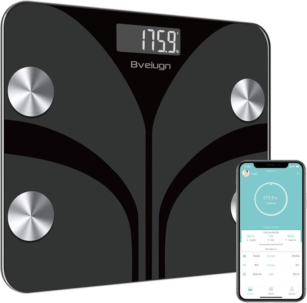 Scale for Body Weight, Bveiugn Digital Bathroom Smart Scale LED Display, 13 Body Composition Analyzer Sync Weight Scale BMI Health Monitor Sync Apps 400lbs - Black