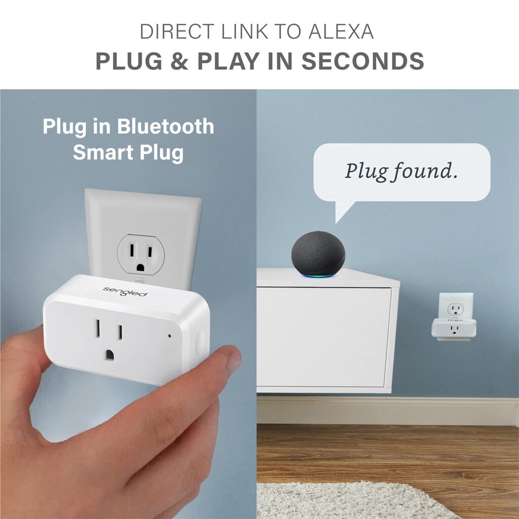 Sengled Smart Plug, S1 Auto Pairing with Alexa Devices, Energy Monitoring, Smart Outlet Remote Control, 15A Smart Socket, 1800W, Timer  Schedule, Bluetooth Mesh Smart Home, No Hub Required, 4-Pack