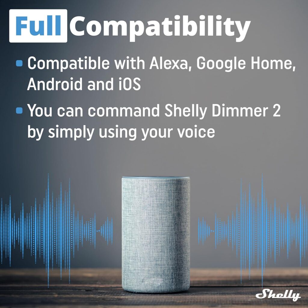 Shelly Dimmer 2 | WiFi Smart Dimmer Switch | No Neutral Wire Required | Home Automation | Compatible with Alexa  Google Home | iOS Android App| No Hub Required | Wireless Switch| Dimmable Lights