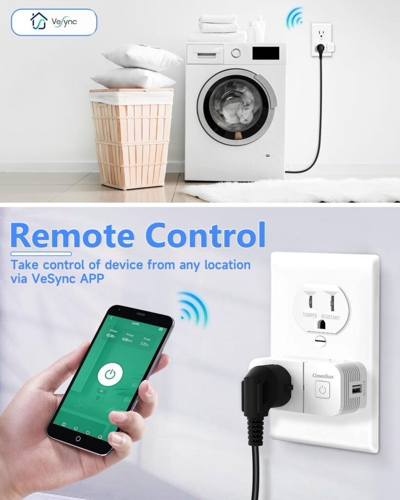 Smart Plug Alexa Smart Plug - GreenSun Alexa Plug WiFi Smart Outlet Plug Smart Plug Alexa Smart Plug Amazon Plug with USB Remote Control Timer WiFi Smart Plug Compatible with Alexa/Google 2.4G WiFi