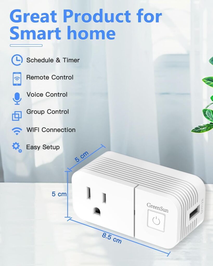 Smart Plug Alexa Smart Plug - GreenSun Alexa Plug WiFi Smart Outlet Plug Smart Plug Alexa Smart Plug Amazon Plug with USB Remote Control Timer WiFi Smart Plug Compatible with Alexa/Google 2.4G WiFi