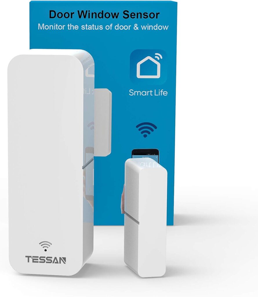 WiFi Door Sensor, TESSAN Smart Window Contact Sensor Compatible with Amazon Alexa, Google Assistant, No Hub Required, Sends Alerts, Wireless Remote Alarm, Programmable with Smart Life Devices