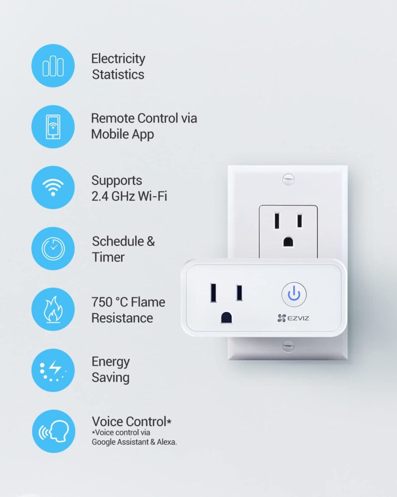 EZVIZ Smart Plug, Smart Home WiFi Outlet Compatible with Alexa, Echo, Google Home, Remote Control | T30-B(White, 1 Pack)